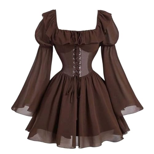 FAD-4U Damen Mittelalter Renaissance Kostüm Kleid Puffärmel Korsett Taille Vintage Gothic Party Kleid Halloween Cosplay Outfit FAD-4U Damen Mittelalter Renaissance Kostüm Kleid Puffärmel Korsett Taille Vintage Gothic Party Kleid Halloween Cosplay Outfit von FAD-4U