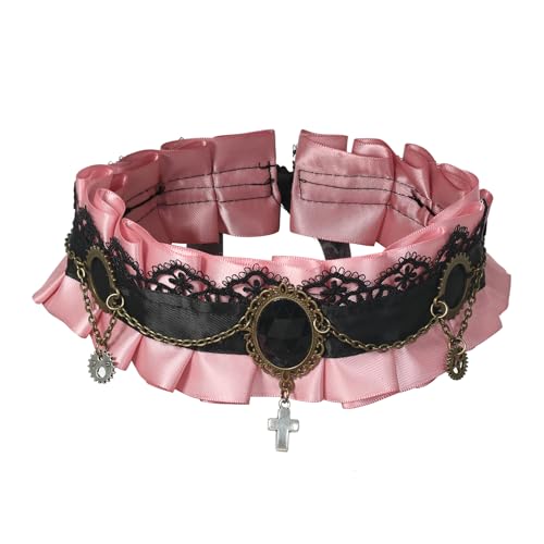 FAD-4U Gothic-Choker-Halskette für Damen, schwarze Spitze, Kristallanhänger, Vintage-Vampir-Halskette, Halloween-Kostüm, Schmuck-Zubehör von FAD-4U