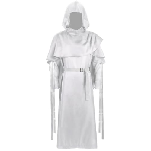 FAD-4U Halloween Mönch Kostüm Robe Set mit Kapuzenumhang und Gürtel | Dunkler Charakter Cosplay Outfit | Schwarz/Weiß | S-2XL FAD-4U Halloween Mönch Kostüm Robe Set mit Kapuzenumhang und Gürtel | Dunkler Charakter Cosplay Outfit | Schwarz/Weiß | S-2XL von FAD-4U