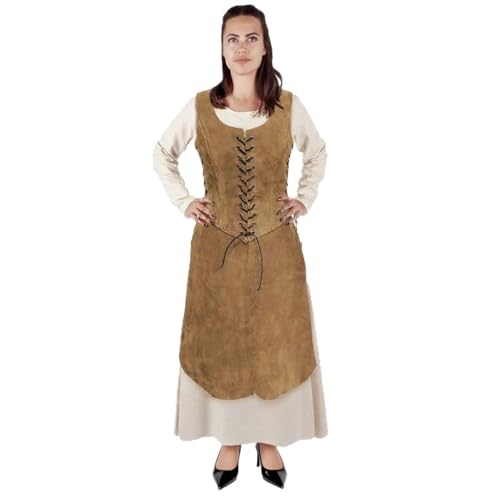 FAD-4U Mittelalterliches Renaissance-Kleid aus Wildleder, Schnürung, Mieder, Tank-Top-Kostüm, Einheitsgröße (braun) von FAD-4U