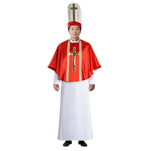 FAD-4U Priester Kostüm für Herren 3-teiliges Set - Robe, Umhang und Hut - katholischer Klerus Cosplay Outfit für Kirche Weihnachten Halloween - Größen XS bis 3XL von FAD-4U