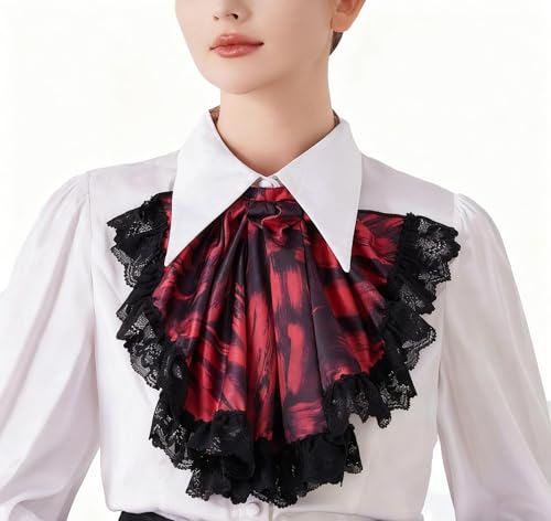 FAD-4U Viktorianischer Gothic-Stil, abnehmbarer Jabot-Kragen, Vintage-Spitze, Halsbekleidung, Renaissance, Steampunk-Kostüm, Zubehör (rot) von FAD-4U