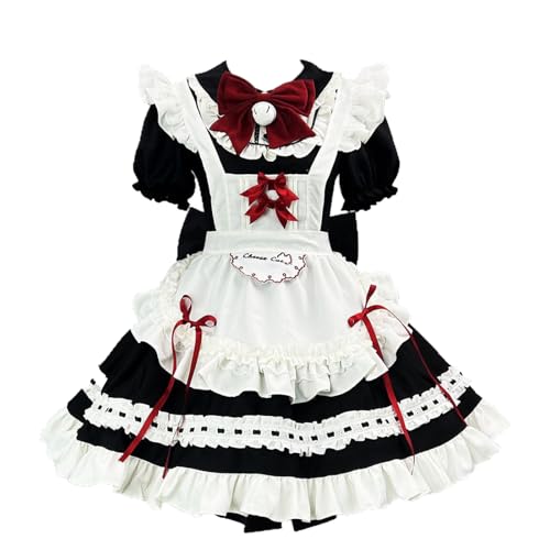 Lolita Dienstmädchen-Kostüm, Kleid, kurzärmelig, für Damen, Rüschen, Cosplay, Outfit für Halloween, Café, Schule, Festival, Party Lolita Dienstmädchen-Kostüm, Kleid, kurzärmelig, für Damen, Rüschen, Cosplay, Outfit für Halloween, Café, Schule, Festival, Party von FAD-4U