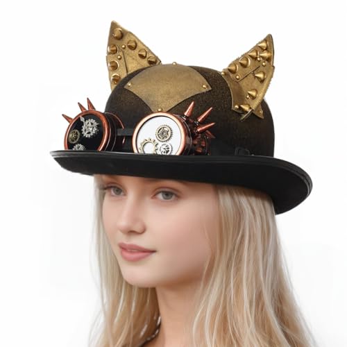 Steampunk Hut mit Brille viktorianischer Niete Patch Katzenohren Hut von FAD-4U