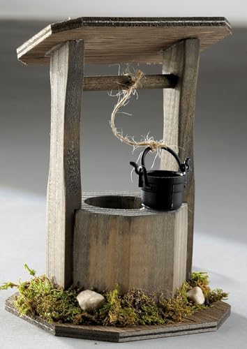 FADEDA Brunnen aus Holz grau mit Kessel, LxBxH in mm: 75x75x100. Für Krippen, Miniatur-, Hobby- und Modellbau, Puppenhauszubehör u. Modelleisenbahn. von FADEDA