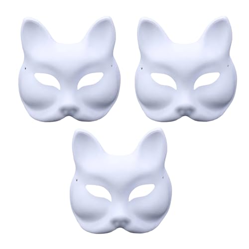 DIY Weißes Papier Maske Zellstoff Blank Handgemalte Maske Persönlichkeit Kreative Freie Design Maske Therian Mask für Karneval, Fasching, Halloween Party (3 Stück Fuchs) von FAHOI