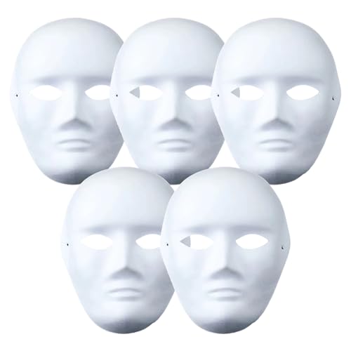 DIY Weißes Papier Maske Zellstoff Blank Handgemalte Maske Persönlichkeit Kreative Freie Design Maske Therian Mask für Karneval, Fasching, Halloween Party (5 Stück Männer) von FAHOI