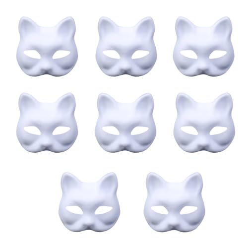 DIY Weißes Papier Maske Zellstoff Blank Handgemalte Maske Persönlichkeit Kreative Freie Design Maske Therian Mask für Karneval, Fasching, Halloween Party (8 Stück Katze) von FAHOI