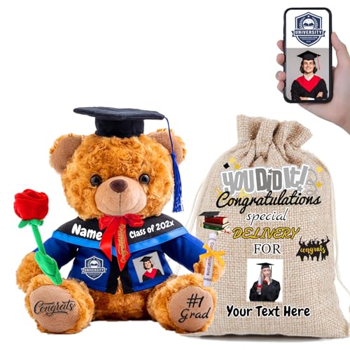 FAHOXUMR 2024 Graduationbär Personalisierte mit Rose & Geschenktüte, Abschluss-Teddybär als Abschlussgeschenk 2024 für Mädchen/Jungen als Hochschule Graduation Geschenke für Sie (20cm-Text+Foto) von FAHOXUMR