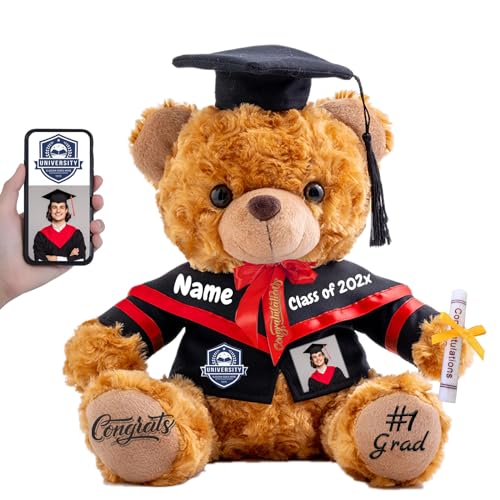 FAHOXUMR 2024 Graduationbär Personalisierte mit Text+Foto, Abschluss-Teddybär als Abschlussgeschenk 2024 für Mädchen/Jungen als Hochschule Graduation Geschenke für Sie Ihn (20cm-Text+Foto) von FAHOXUMR