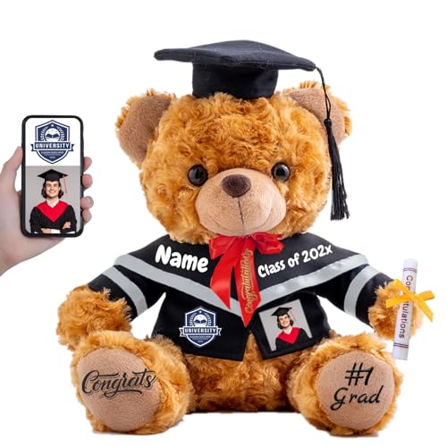 FAHOXUMR 2024 Graduationbär Personalisierte mit Text+Foto, Abschluss-Teddybär als Abschlussgeschenk 2024 für Mädchen/Jungen als Hochschule Graduation Geschenke für Sie Ihn (20cm-Text+Foto) von FAHOXUMR