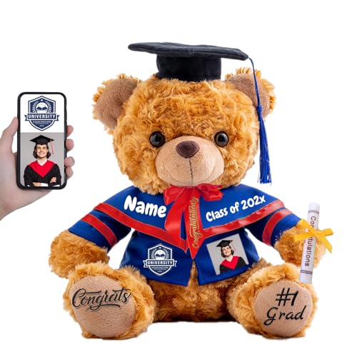 FAHOXUMR 2024 Graduationbär Personalisierte mit Text+Foto, Abschluss-Teddybär als Abschlussgeschenk 2024 für Mädchen/Jungen als Hochschule Graduation Geschenke für Sie Ihn (25cm-Text+Foto) von FAHOXUMR