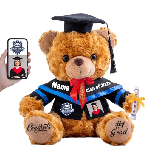 FAHOXUMR 2025 Graduationbär Personalisierte mit Text+Foto, Abschluss-Teddybär als Abschlussgeschenk 2025 für Mädchen/Jungen als Hochschule Graduation Geschenke für Sie Ihn (20cm-Text+Foto) von FAHOXUMR
