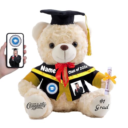 FAHOXUMR Abschlussbär Abschluss 2024 Personalisiertes Abschlussgeschenk für Kinder Frauen Männer, Teddybär mit Text+Foto als Graduation Geschenke 2024 (20cm-Text+Foto) von FAHOXUMR