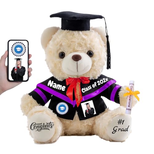 FAHOXUMR Abschlussbär Abschluss 2024 Personalisiertes Abschlussgeschenk für Kinder Frauen Männer, Teddybär mit Text+Foto als Graduation Geschenke 2024 (25cm-Text+Foto) von FAHOXUMR