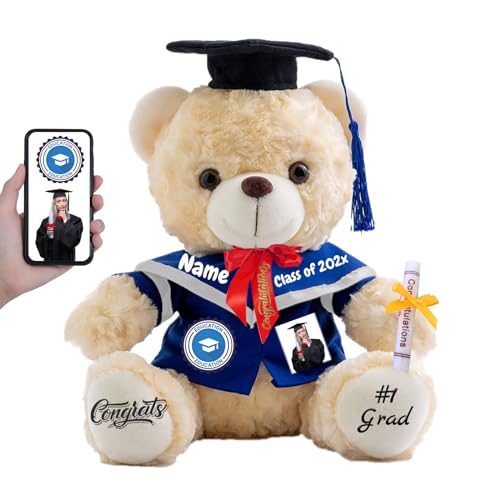 FAHOXUMR Abschlussbär Abschluss 2024 Personalisiertes Abschlussgeschenk für Kinder Frauen Männer, Teddybär mit Text+Foto als Graduation Geschenke 2024 (25cm-Text+Foto) von FAHOXUMR