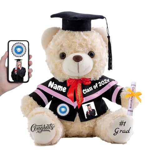 FAHOXUMR Abschlussbär Abschluss 2024 Personalisiertes Abschlussgeschenk für Kinder Frauen Männer, Teddybär mit Text+Foto als Graduation Geschenke 2024 (25cm-Text+Foto) von FAHOXUMR