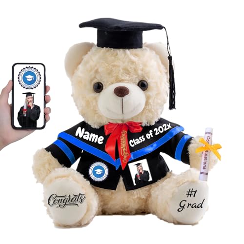 FAHOXUMR Abschlussbär Abschluss 2025 Personalisiertes Abschlussgeschenk für Kinder Frauen Männer, Teddybär mit Text+Foto als Graduation Geschenke 2025 (20cm-Text+Foto) von FAHOXUMR