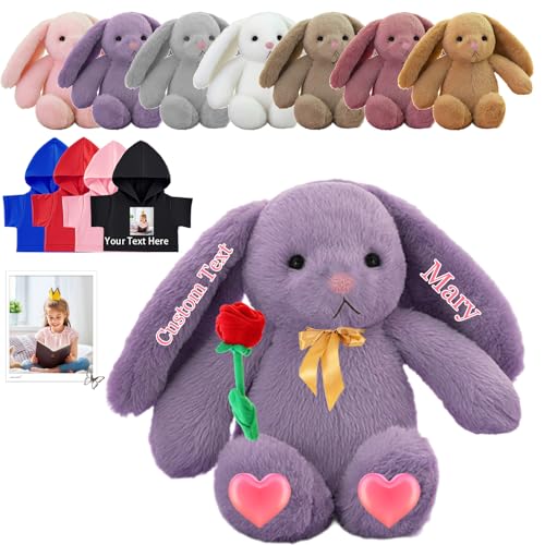 FAHOXUMR Custom Bunny Plüschtier, Personalisierte Gefüllte Hase Kaninchen mit Foto Name Personalisierte Geschenke Bunny Plush für Erwachsene Kinder Erste Ostern Geschenk Geburtstagsgeschenke, 22 cm von FAHOXUMR