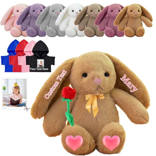 FAHOXUMR Custom Bunny Plüschtier, Personalisierte Gefüllte Hase Kaninchen mit Foto Name Personalisierte Geschenke Bunny Plush für Erwachsene Kinder Erste Ostern Geschenk Geburtstagsgeschenke, 22 cm von FAHOXUMR
