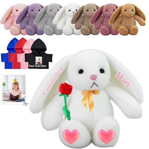 FAHOXUMR Custom Bunny Plüschtier, Personalisierte Gefüllte Hase Kaninchen mit Foto Name Personalisierte Geschenke Bunny Plush für Erwachsene Kinder Erste Ostern Geschenk Geburtstagsgeschenke, 22 cm von FAHOXUMR