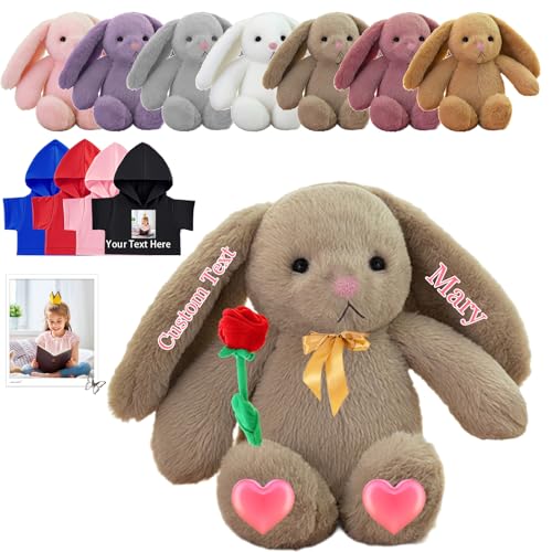 FAHOXUMR Custom Bunny Plüschtier, Personalisierte Gefüllte Hase Kaninchen mit Foto Name Personalisierte Geschenke Bunny Plush für Erwachsene Kinder Erste Ostern Geschenk Geburtstagsgeschenke, 22 cm von FAHOXUMR