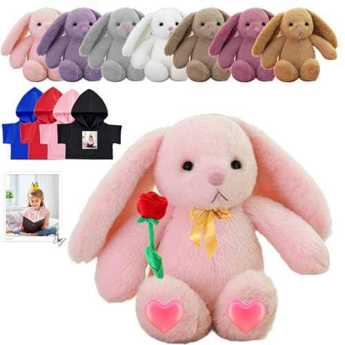 FAHOXUMR Custom Bunny Plüschtier, Personalisierte Gefüllte Hase Kaninchen mit Foto Name Personalisierte Geschenke Bunny Plush für Erwachsene Kinder Erste Ostern Geschenk Geburtstagsgeschenke, 26 cm von FAHOXUMR
