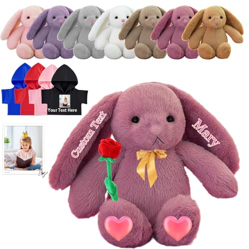 FAHOXUMR Custom Bunny Plüschtier, Personalisierte Gefüllte Hase Kaninchen mit Foto Name Personalisierte Geschenke Bunny Plush für Erwachsene Kinder Erste Ostern Geschenk Geburtstagsgeschenke, 26 cm von FAHOXUMR