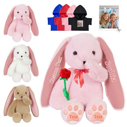 FAHOXUMR Custom Bunny Plüschtier, Personalisierte Plüschhase Kaninchen mit Text Foto als Personalisierte Geschenke Bunny Plush Kaninchen für Erwachsene Kinder Erste Ostern Geschenk, 25cm von FAHOXUMR