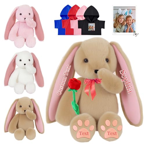 FAHOXUMR Custom Bunny Plüschtier, Personalisierte Plüschhase Kaninchen mit Text Foto als Personalisierte Geschenke Bunny Plush Kaninchen für Erwachsene Kinder Erste Ostern Geschenk, 30cm von FAHOXUMR