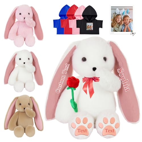 FAHOXUMR Custom Bunny Plüschtier, Personalisierte Plüschhase Kaninchen mit Text Foto als Personalisierte Geschenke Bunny Plush Kaninchen für Erwachsene Kinder Erste Ostern Geschenk, 30cm von FAHOXUMR