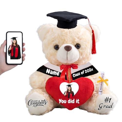 FAHOXUMR Graduationbär Personalisierte Abschlussgeschenk mit Text+Foto, Teddybär mit Herz als Schulabschluss Geschenk für Ihn 2024 Oberschule Graduation 2024 (20cm-Text+Foto) von FAHOXUMR