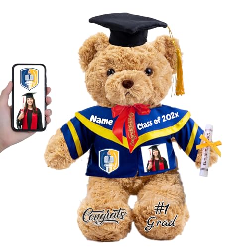 FAHOXUMR Graduationbär Personalisierte mit Text+Foto als 2024 Abschlussgeschenke für Sie Ihn, Abschluss-Teddybär Plüschtier für Ihn als Oberschule Abschlussgeschenk 2024 (26cm-Text+Foto) von FAHOXUMR