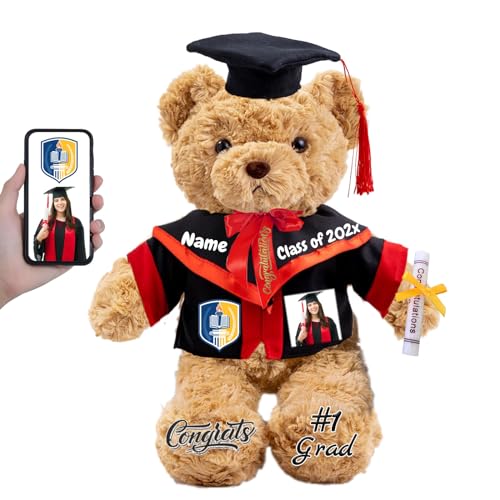 FAHOXUMR Graduationbär Personalisierte mit Text+Foto als 2024 Abschlussgeschenke für Sie Ihn, Abschluss-Teddybär Plüschtier für Ihn als Oberschule Abschlussgeschenk 2024 (26cm-Text+Foto) von FAHOXUMR