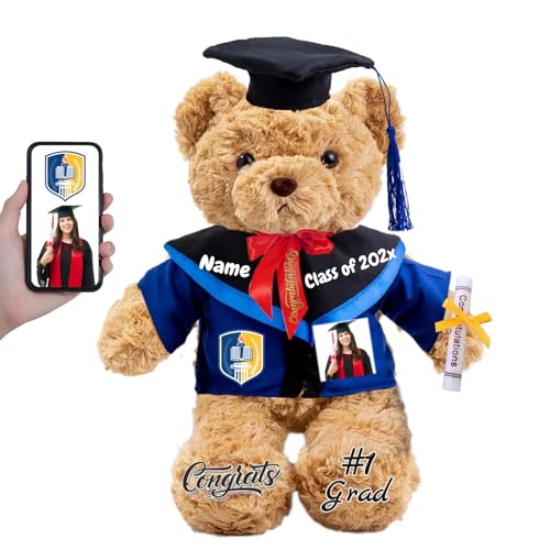 FAHOXUMR Graduationbär Personalisierte mit Text+Foto als 2024 Abschlussgeschenke für Sie Ihn, Abschluss-Teddybär Plüschtier für Ihn als Oberschule Abschlussgeschenk 2024 (26cm-Text+Foto) von FAHOXUMR