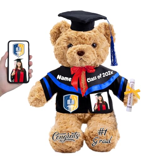 FAHOXUMR Graduationbär Personalisierte mit Text+Foto als 2024 Abschlussgeschenke für Sie Ihn, Abschluss-Teddybär Plüschtier für Ihn als Oberschule Abschlussgeschenk 2024 (32cm-Text+Foto) von FAHOXUMR