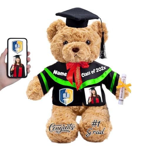 FAHOXUMR Graduationbär Personalisierte mit Text+Foto als 2024 Abschlussgeschenke für Sie Ihn, Abschluss-Teddybär Plüschtier für Ihn als Oberschule Abschlussgeschenk 2024 (32cm-Text+Foto) von FAHOXUMR