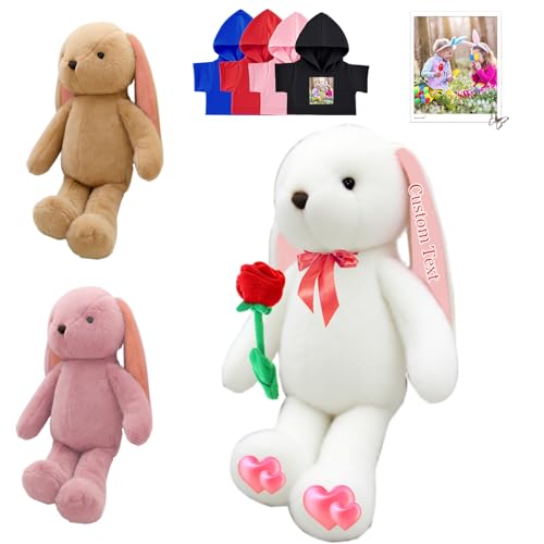 FAHOXUMR Personalisierte Bunny Stofftier, Custom Stuffed Bunny Plüschtiere mit Foto Name als Personalisierte Geschenke Bunny Plush für Jungen Mädchen, Kinder Erste Ostergeschenk, 25cm von FAHOXUMR