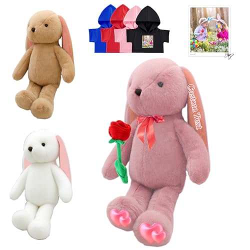 FAHOXUMR Personalisierte Bunny Stofftier, Custom Stuffed Bunny Plüschtiere mit Foto Name als Personalisierte Geschenke Bunny Plush für Jungen Mädchen, Kinder Erste Ostergeschenk, 30cm von FAHOXUMR