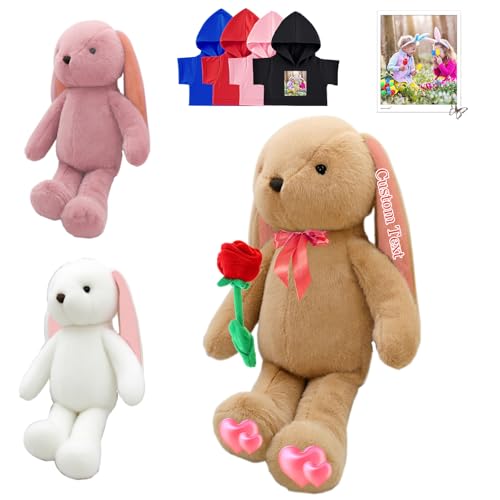 FAHOXUMR Personalisierte Bunny Stofftier, Custom Stuffed Bunny Plüschtiere mit Foto Name als Personalisierte Geschenke Bunny Plush für Jungen Mädchen, Kinder Erste Ostergeschenk, 30cm von FAHOXUMR