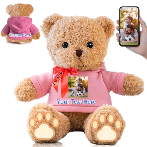 FAHOXUMR Personalisierte Geschenke Teddybär mit Schleife für Sie Ihn, Personalisierte Plüschtiere Bär mit Text+Foto als Besondere Geschenke für Valentinstag Weihnachten Geburtstag (30cm-Text+Foto) von FAHOXUMR