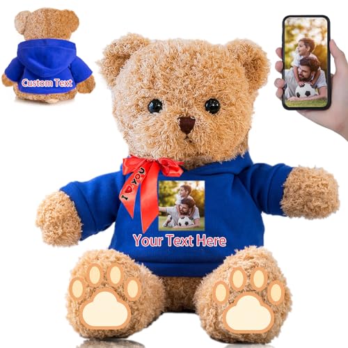 FAHOXUMR Personalisierte Geschenke Teddybär mit Schleife für Sie Ihn, Personalisierte Plüschtiere Bär mit Text+Foto als Besondere Geschenke für Valentinstag Weihnachten Geburtstag (30cm-Text+Foto) von FAHOXUMR