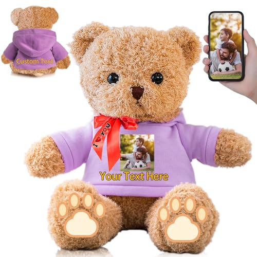FAHOXUMR Personalisierte Geschenke Teddybär mit Schleife für Sie Ihn, Personalisierte Plüschtiere Bär mit Text+Foto als Besondere Geschenke für Valentinstag Weihnachten Geburtstag (40cm-Text+Foto) von FAHOXUMR