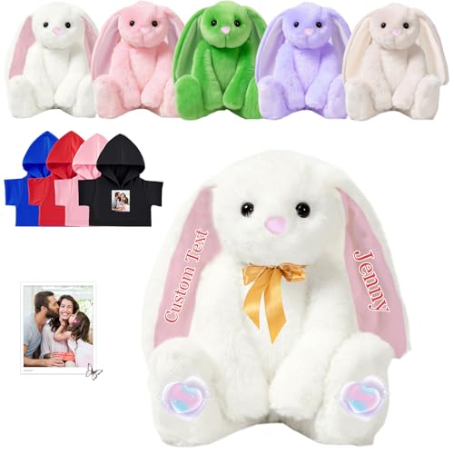 FAHOXUMR Personalisierte Hase Plüschtier, Benutzerdefinierte Gefüllte Hase Plüsch mit Text Foto als Personalisierte Geschenke Bunny Plush für Jungen Mädchen, Kinder Erste Ostern Geschenk, 25cm von FAHOXUMR