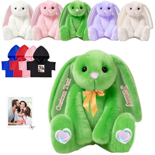 FAHOXUMR Personalisierte Hase Plüschtier, Benutzerdefinierte Gefüllte Hase Plüsch mit Text Foto als Personalisierte Geschenke Bunny Plush für Jungen Mädchen, Kinder Erste Ostern Geschenk, 25cm von FAHOXUMR
