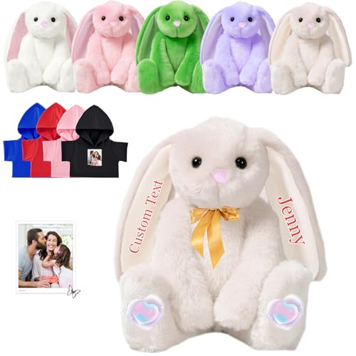 FAHOXUMR Personalisierte Hase Plüschtier, Benutzerdefinierte Gefüllte Hase Plüsch mit Text Foto als Personalisierte Geschenke Bunny Plush für Jungen Mädchen, Kinder Erste Ostern Geschenk, 30cm von FAHOXUMR