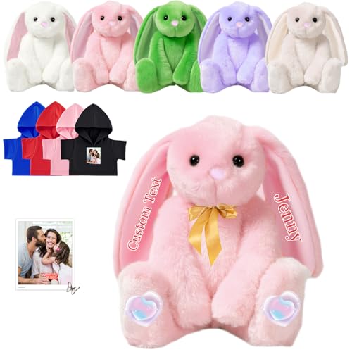 FAHOXUMR Personalisierte Hase Plüschtier, Benutzerdefinierte Gefüllte Hase Plüsch mit Text Foto als Personalisierte Geschenke Bunny Plush für Jungen Mädchen, Kinder Erste Ostern Geschenk, 30cm von FAHOXUMR