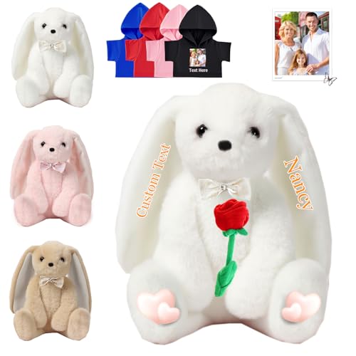 FAHOXUMR Personalisierte Plüschhase Plüsch, Benutzerdefinierte Hase Plüschtier mit Text Foto als Personalisierte Bunny Plush für Baby Geschenk, Geburtstag Geschenke für Kinder Erwachsene, 26cm von FAHOXUMR
