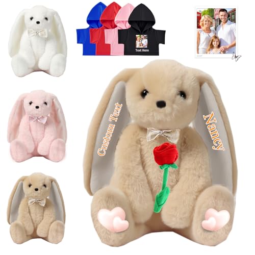 FAHOXUMR Personalisierte Plüschhase Plüsch, Benutzerdefinierte Hase Plüschtier mit Text Foto als Personalisierte Bunny Plush für Baby Geschenk, Geburtstag Geschenke für Kinder Erwachsene, 32cm von FAHOXUMR