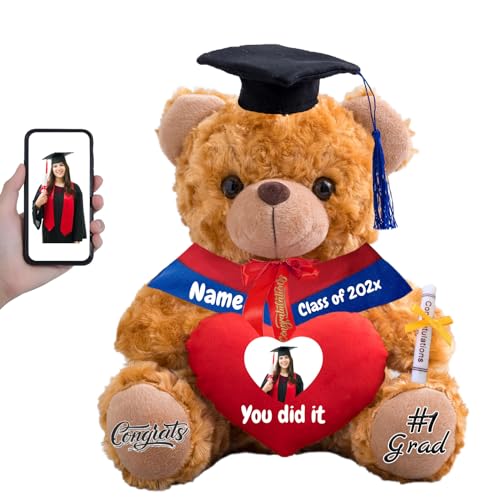 FAHOXUMR Personalisierter Abschluss-Teddybär 2024, Graduation Geschenke für Sie mit Text+Foto, Abschlussbär mit Herz als Abschlussgeschenk für Ihn zum Abschluss 2024 (20cm-Text+Foto) von FAHOXUMR